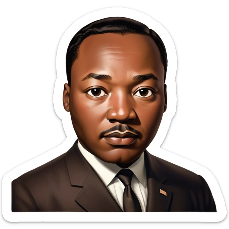 Cinematic Realistic Martin Luther King Jr. Portrait Emoji, depicted as a compassionate determined civil rights leader in period attire with a powerful gaze, rendered with rich textures and inspiring dynamic lighting that captures his historic legacy. sticker