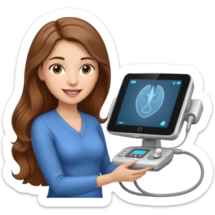 Can you make an emoji of a light skin with long brown hair ultrasound technician using her ultrasound machine  sticker