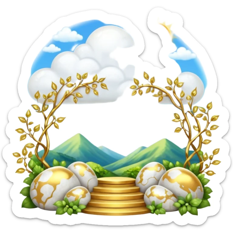 White and glittery gold with marble stones, vines, divine, heavenly, spiritual, pure, glowing, cute clouds, sunshine, sparkly, beautiful, elegant, luxurious, pretty, aesthetic scenery scene picture   sticker