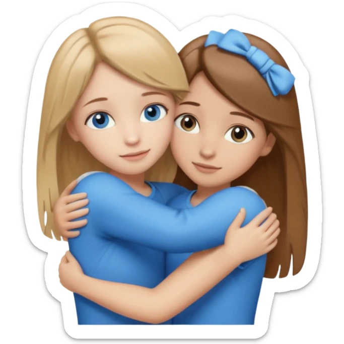 two Girls, Brown and Blonde hair, with Blue Eyes hugging one has Brown hair cute Hug another Version  sticker