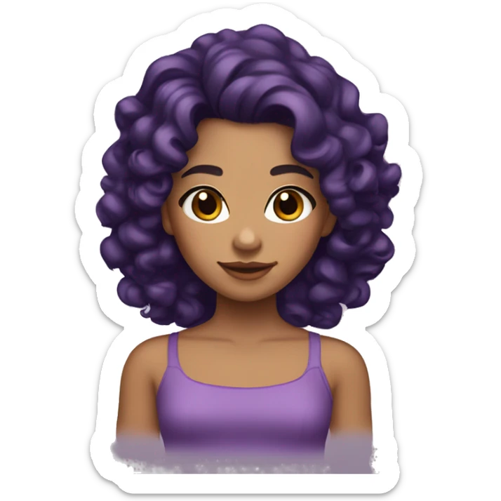 tan girl with shoulder length black curls, brown eyes and purple hair with tiara on her head sticker