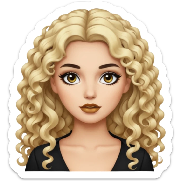 brunette and blonde, baddie, pretty makeup, black eyeliner, long and curly hair sticker