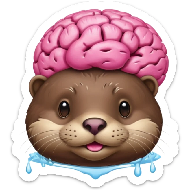 generate an otter with a very big  pink brain going out of the head sticker