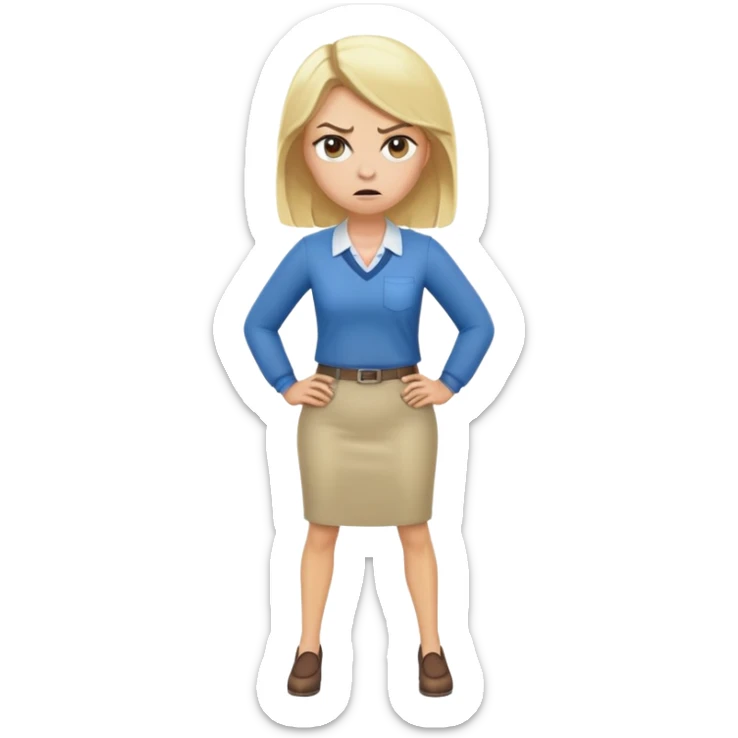 very angry blonde female teacher full body without glasses, hands on hips sticker