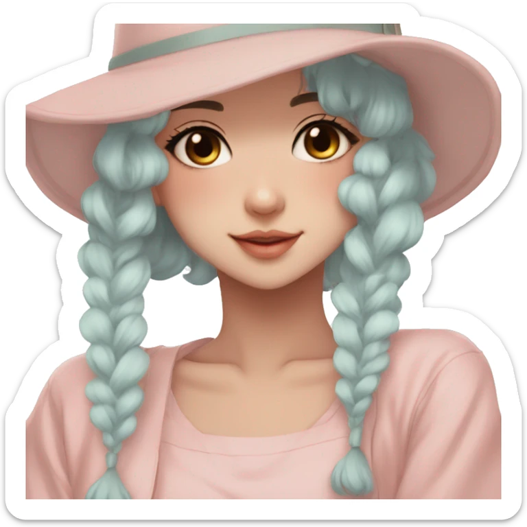 Gorgeous pastel anime girl with blushing face and hair garnitures and pretty hair and a hat-cap aesthetic trending style sticker