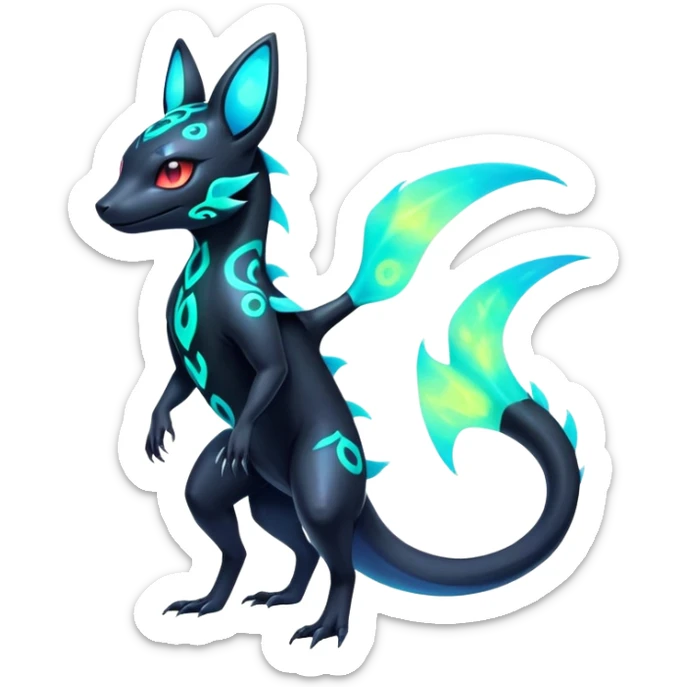 Colorful Neon Exotic Salandit-Aurorus-Umbreon-Fakémon-hybrid-creature (full body)  sticker