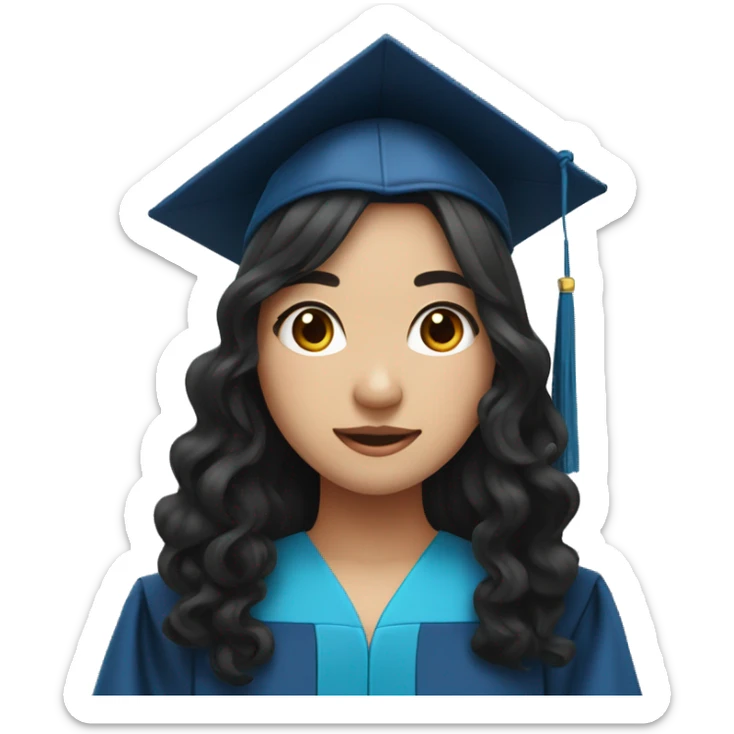 asian girl wearing blue graduation cap with long curly black hair sticker