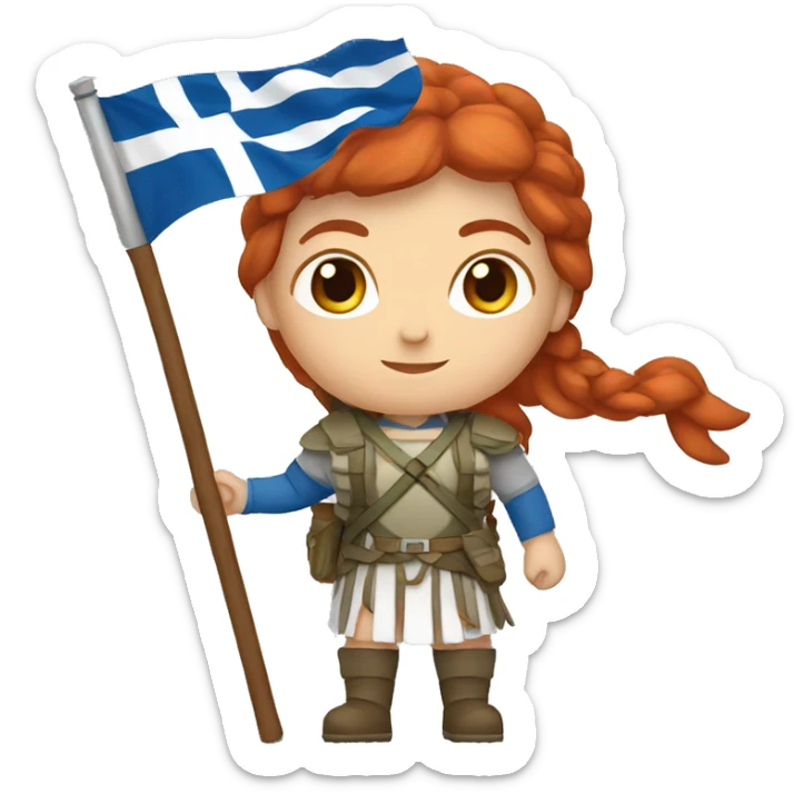 Female red hair mountaineer with greek and european flag sticker