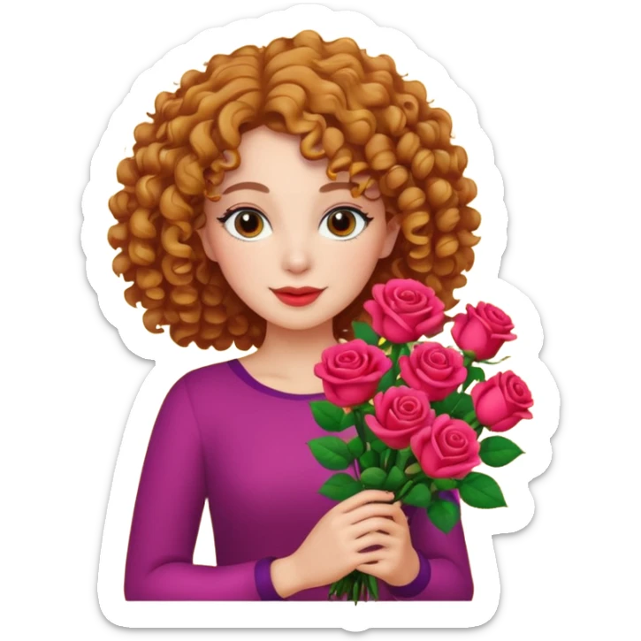 curly woman flower-holding person bouqet sticker