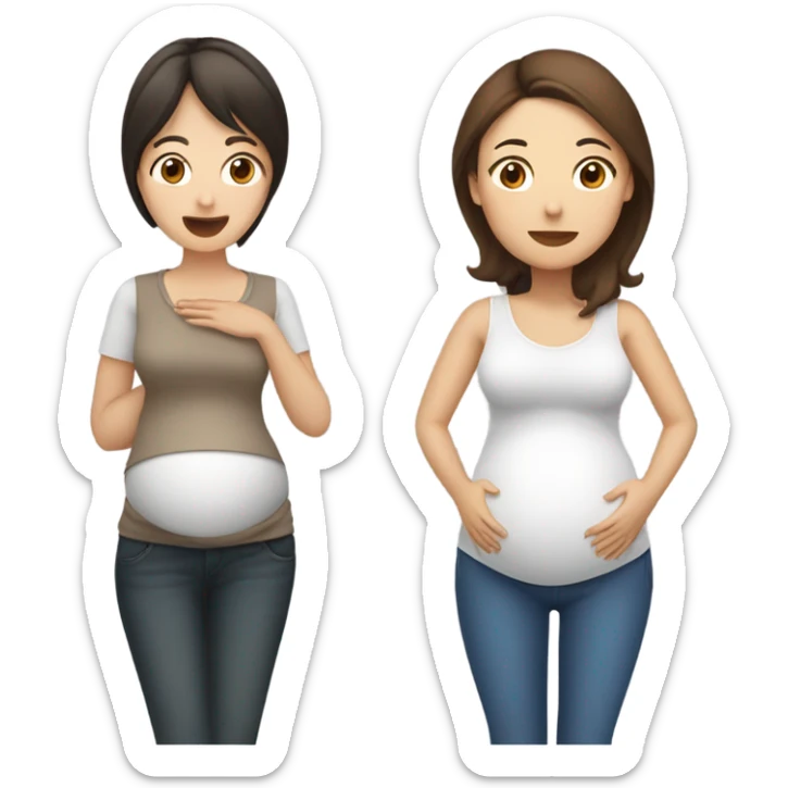 2 pregnant women talking - one white with brown hair and one Asian with dark brown hair sticker
