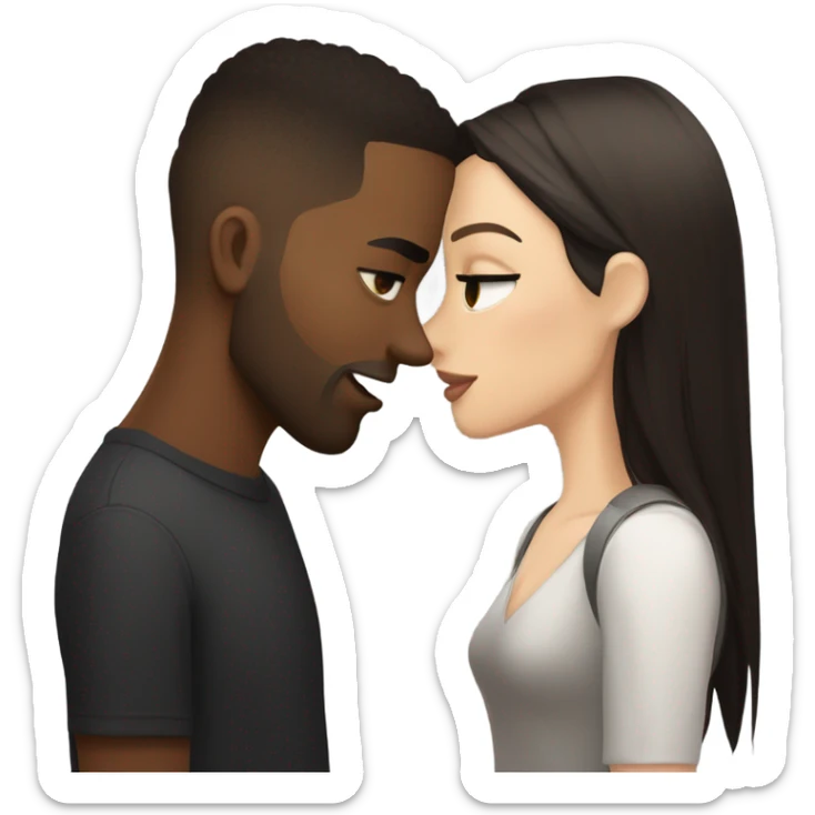 a guy with tan skin foxy eyes and black short straight hair with a piercing in his nose and ears kissing a brunette white girl whith long and straight hair sticker