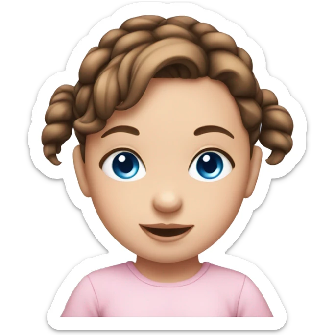Baby girl with brown hair and pigtails with blue eyes sticker