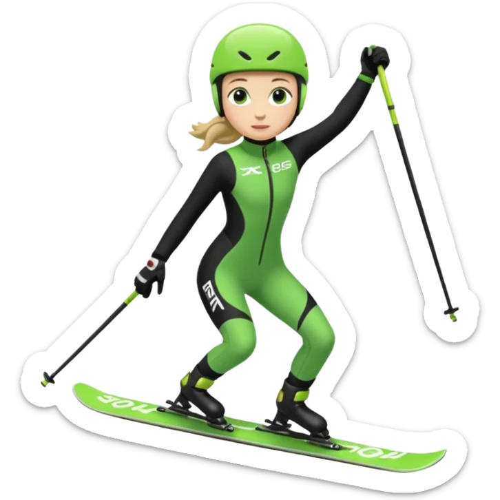 Xc ski racer in green and black clothing. Full body, skating sticker