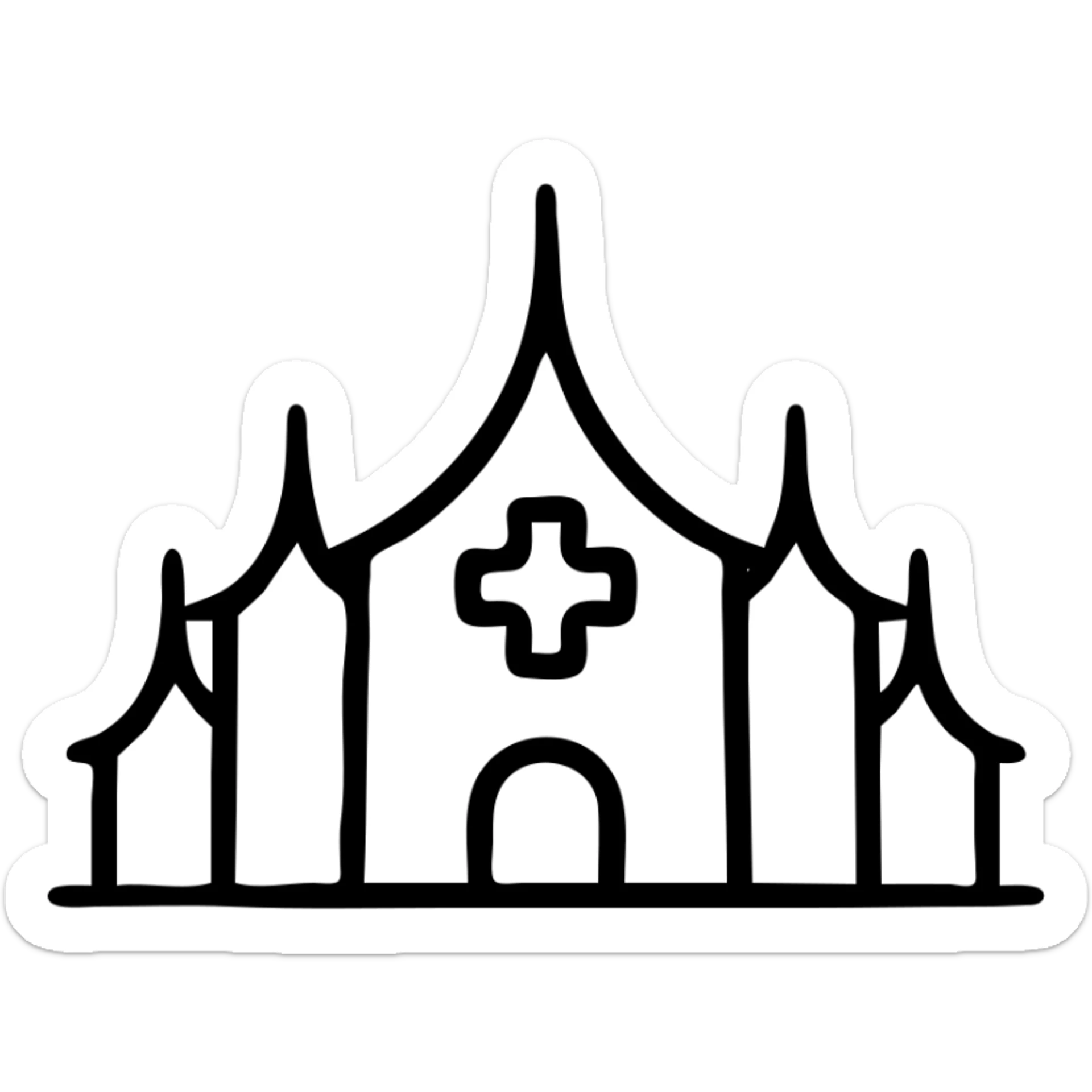 Hospital in Thailand with traditional Thai roof peaks and medical cross sticker