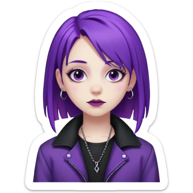 amelia from Pathway the uk governement game. The goth e-girl with purple hair and purple jacket sticker