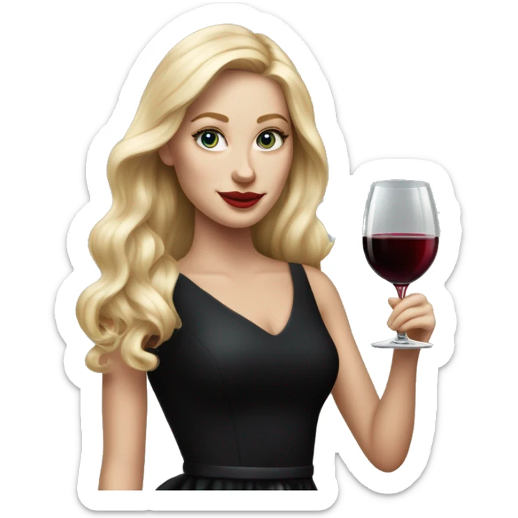 Blonde White girl in black Elegant dress with red wine, ULTRA HYPER REALISTIC sticker