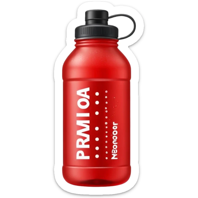 A red bottle of sports drink “prime hydration” with a black cap and large lettering sticker