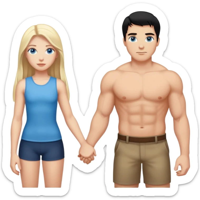 Buff and Tall white man with black hair and white girl with long blonde hair and blue eyes holding hands sticker