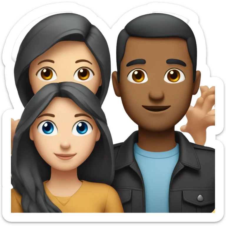 Couple with arms around each other; white woman with blue eyes and brown hair, Indian man with black hair  sticker