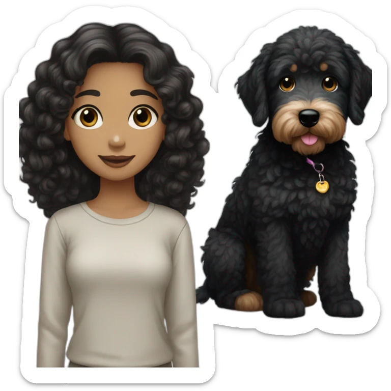A black golden doodle and a girl with black hair and blue eyes sticker