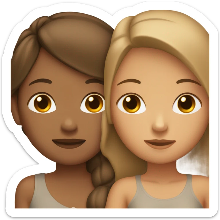 tan woman with short brown hair hugging tan girl with long brown hair  sticker
