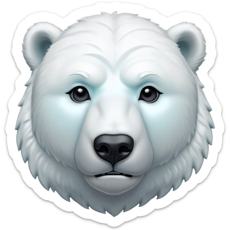 Cinematic Noble Polar Bear Portrait Emoji, Poised and regal, with a strong, muscular build cloaked in thick, snowy fur and piercing, determined eyes, Simplified yet sharp and sophisticated features, highly detailed, glowing with a soft, dignified polar glow, high shine, intelligent and majestic, stylized with an air of arctic authority, focused and commanding, soft glowing outline, capturing the essence of a watchful and confident guardian that feels as though it could step out of the screen with effortless authority! sticker