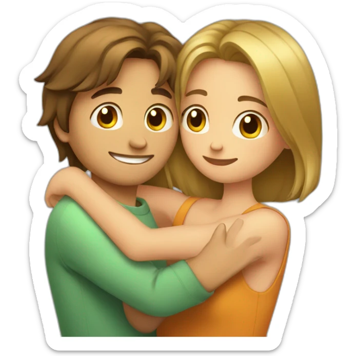 A healthy boy with long hair hugging beautiful girl with short hair  sticker