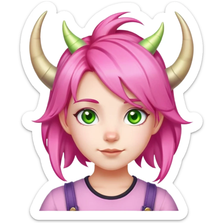 Anya Forger from Spy x Family, cute little girl with pink hair styled with two horn-like tufts, green eyes, and a cheerful expression sticker