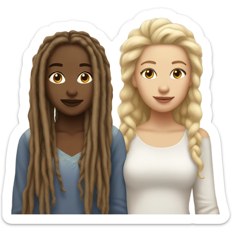 two lesbians one lightskin kinda brown skin girl with dreads and a white girl with blonde flows hair sticker
