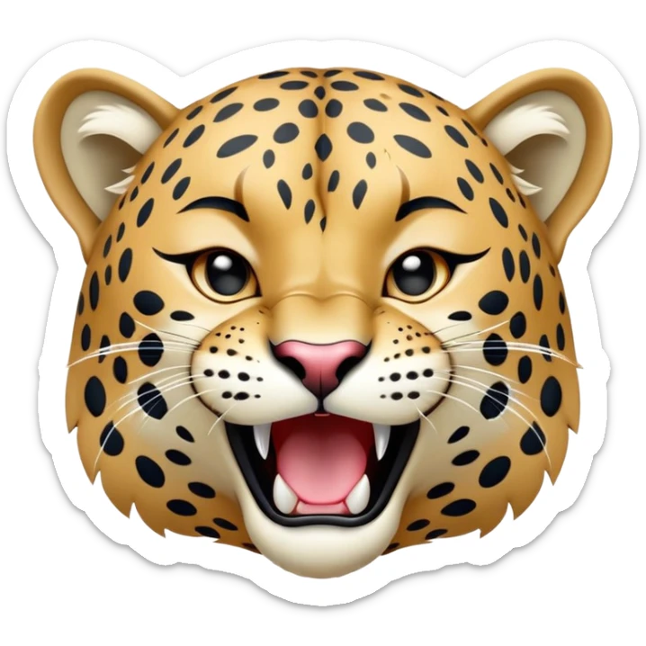 cinematic-realistic-yawning-young jaguar-portrait-emoji,-head-tilted-slightly-with-a-dramatic,-wide-open-yawn,-showcasing-a-lithe,-graceful-build-with-distinctive-rosette-patterns-and-sleepy,-half-closed-eyes,-simplified-yet-irresistibly-adorable, realistic sticker