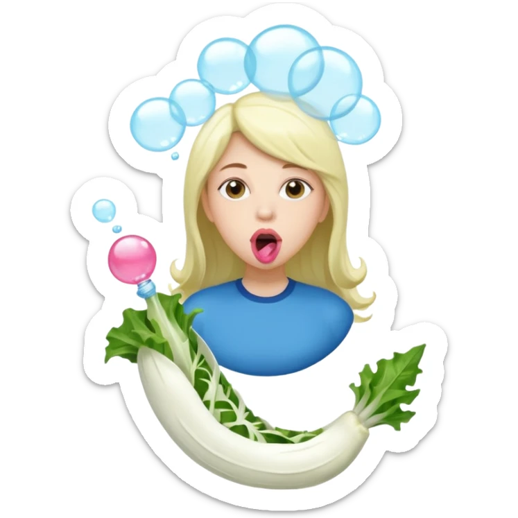  👩🏼 dans une endive géante, et à des chaussettes et fais une bulle avec un chewing-gum  sticker