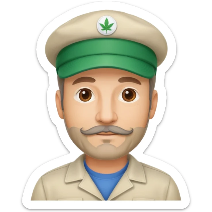 Middle-aged man with facial hair, dispensary owner, wearing a cap sticker