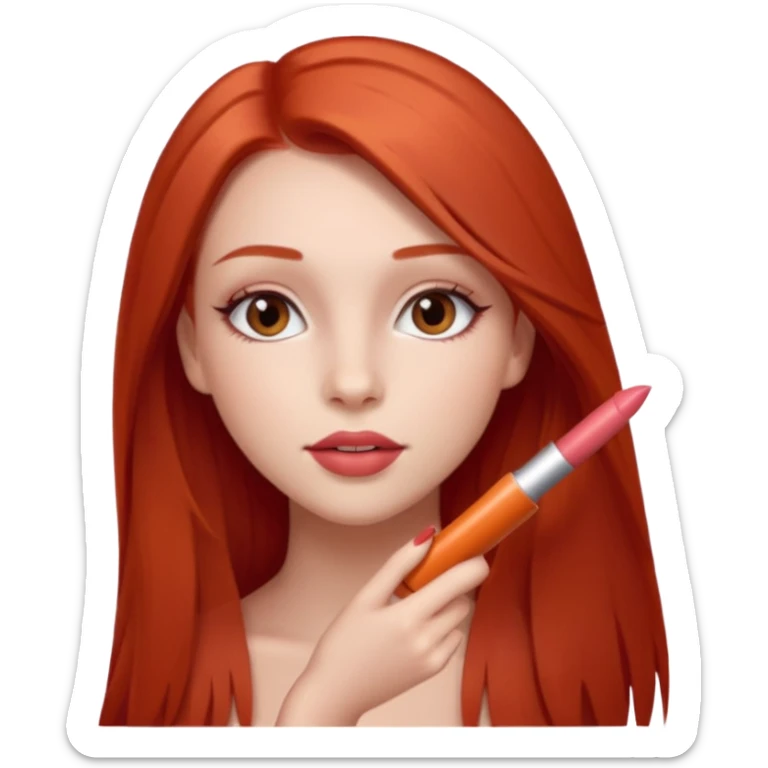 una chica con pose divertida de 18 años con los labios con pintalabios nude y los ojos maquillados, de piel blanca con el pelo liso, largo y pelirrojo, ojos marrones sticker