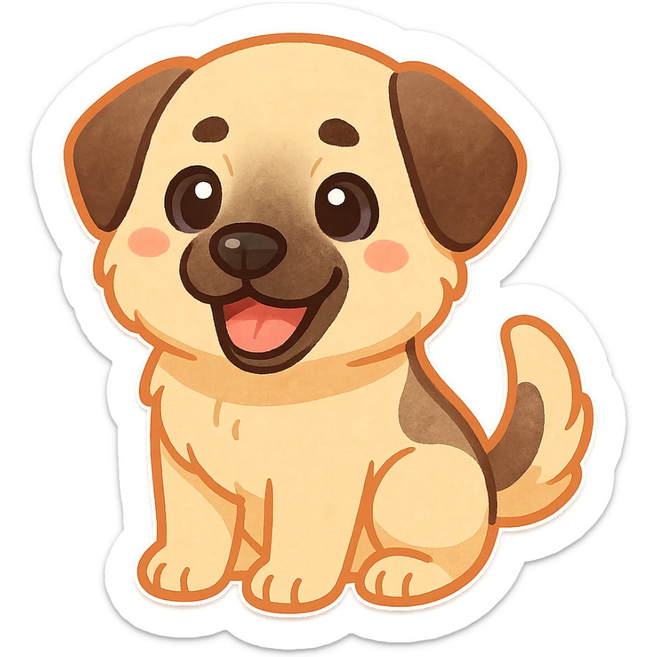 colorful and cheerful cartoon sticker of a Kurdish dog (native dog of Kurdistan, e.g., Kurdish shepherd dog), no text, suitable for WhatsApp and Instagram, transparent background sticker