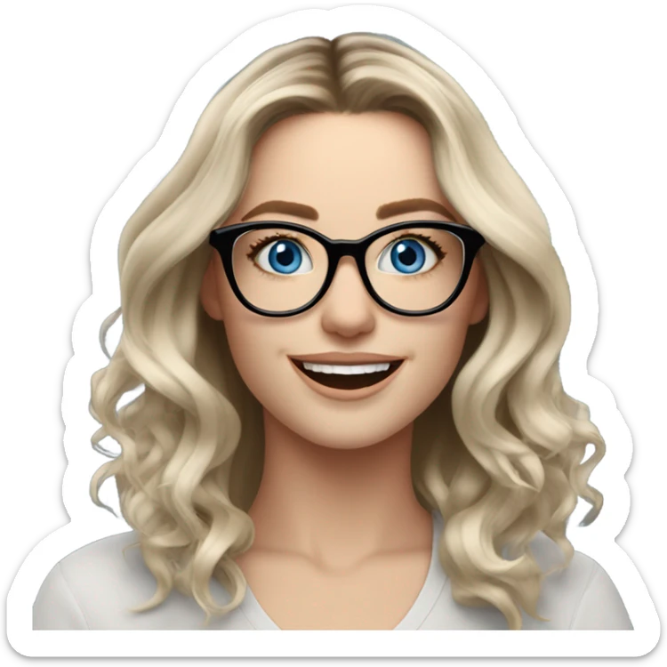 Shoulder length Balayage pale model lady with glasses and blue eyes happy  sticker