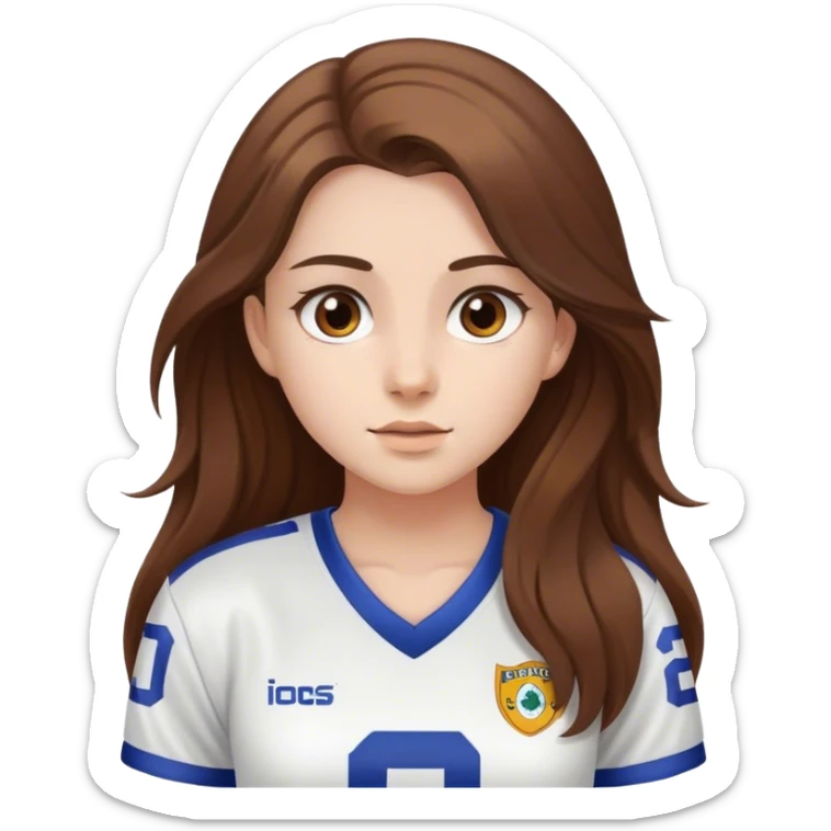 White Girl with long brown hair and brown eyes football jersey sticker