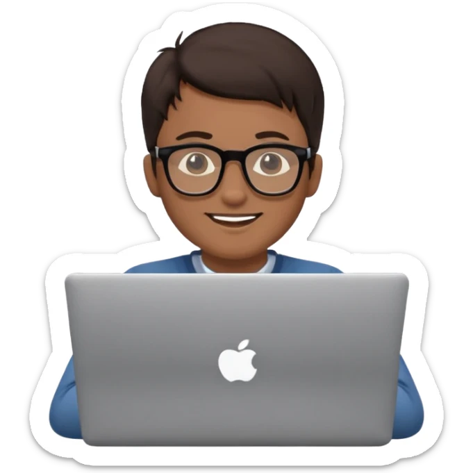 happy man on laptop with light brown skin color , with dark hair front of laptop sticker