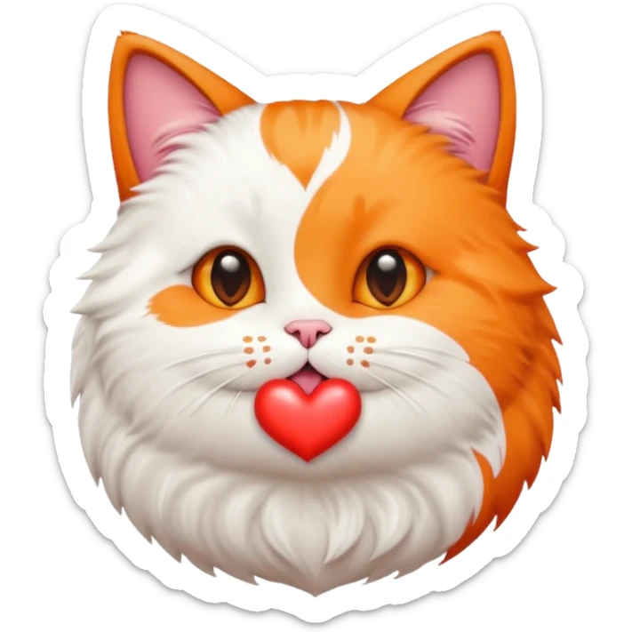 A cute circular cat blowing a smooch kiss with heart and little bite on the lower lip sticker