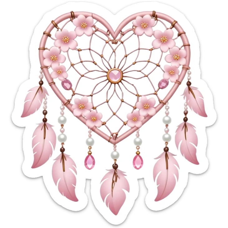 Sakura flower heart Cœur pastel suncatchers gemstones beadspearls crystals dreamcatcher sticker