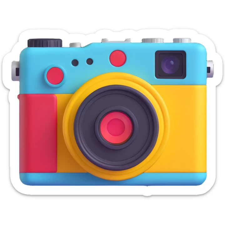 vibrant, 3D emoji of a classic rangefinder camera inspired by Canon P, with colorful accents sticker