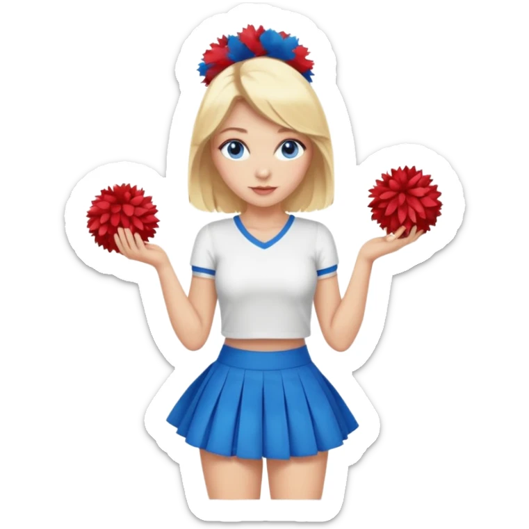 Blonde woman cheerleader with blue eyes, short skirt and Pom poms sticker