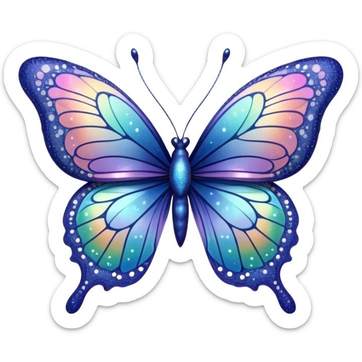 Pastel sparkly indigo glittery iridescent rainbow transparent butterfly with detailed intricate patterns sticker