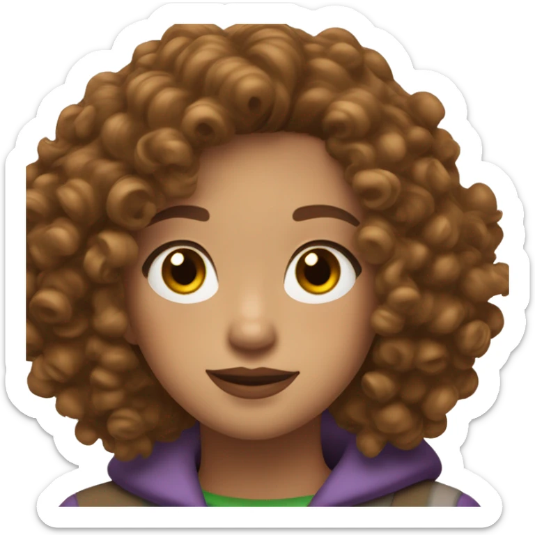 curly girl with brown bob hair brown eyes with freckles in AirPods Pro green sticker