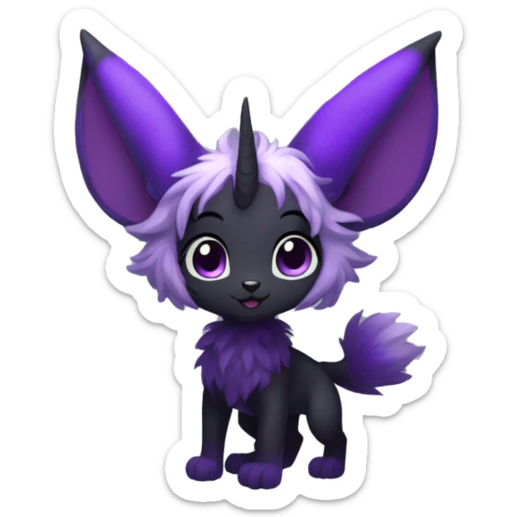 Anthro-Cute-Black-Purple-Contrast-Colors-Fantasy-Fur-Sona-Chibi-Shiny-Fakémon-Hybrid with horns full body sticker