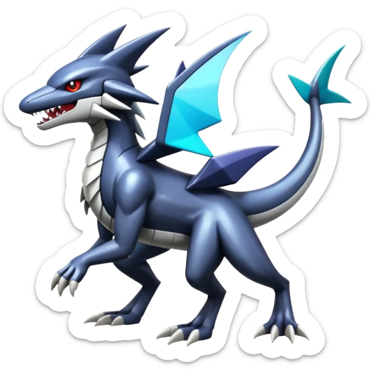 Futuristic Shiny Mightyena-Sharpedo-Garchomp-Noivern-Silvally-Fakémon-hybrid-creature (full body)  sticker