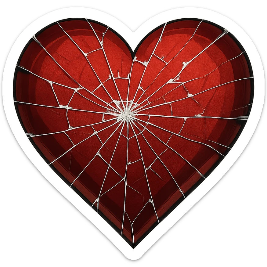 digital illustration of a heart with a shattered glass effect, no background sticker