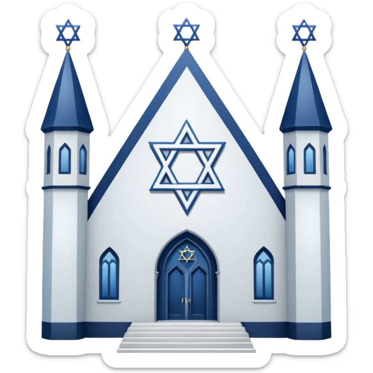 reform jewish synagogue similar to historical religious architecture in europe. the building should be white in color, feature gothic architectural elements and star of david as main symbol. no crosses, no christian symbols, no blue colors and no visual associations with israel. ios style. sticker