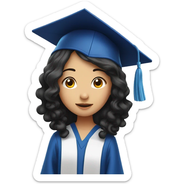 asian girl wearing blue graduation cap with long curly black hair sticker