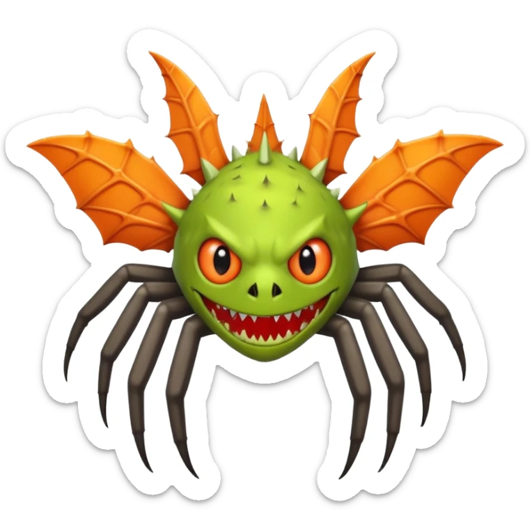 A bat with acid all in his body and his eyes  replaced with shark teeth and his hand in his back ( four hand) and his spines will be very spiky  and his leg will like a spider and last his eyes or 4 eyes will be in his hands and the colour of the eyes will orange and black sticker