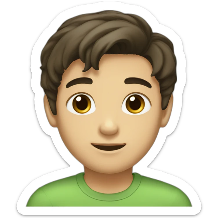 light brown black hair brown eyes straight boy hair greenshirt sticker